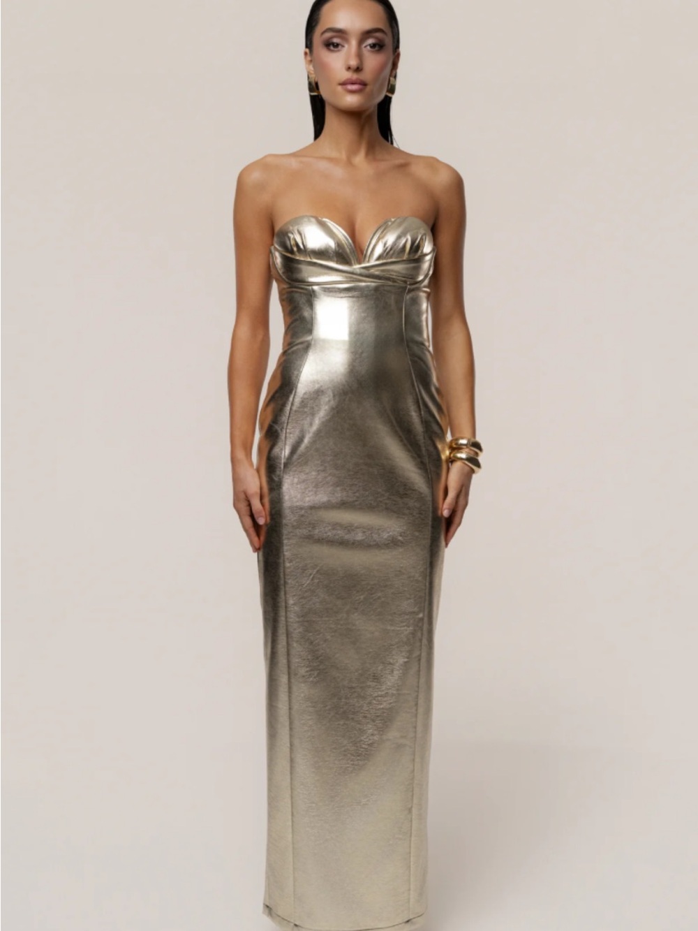 JLUXLABEL Strapless Gold Dorado Metallic Maxi Dress
